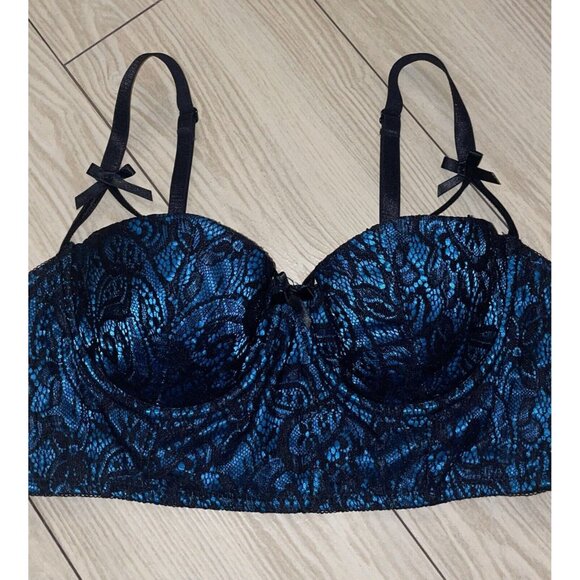 Fredericks of Hollywood Lace Balconette Longline Bra UW Womens S Small Blue - Picture 3 of 8